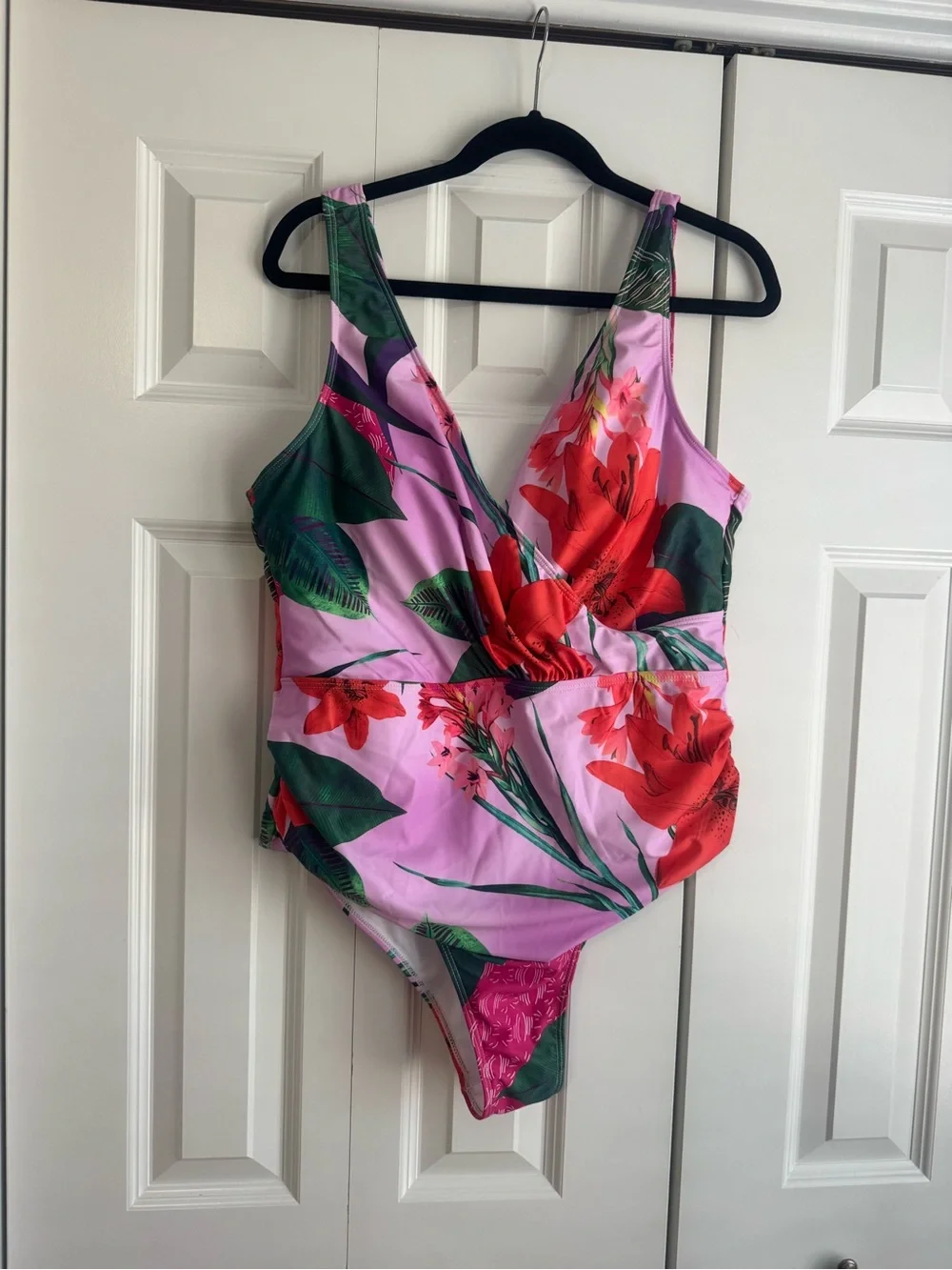 Floral V-Neck Maxi Wrap Swimsuit in Pink & Green